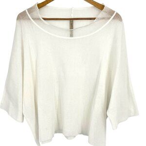 Cynthia Ashby Mesh Boxy Top White 3/4 Sleeve Sheer Size L Lagenlook 100% Cotton